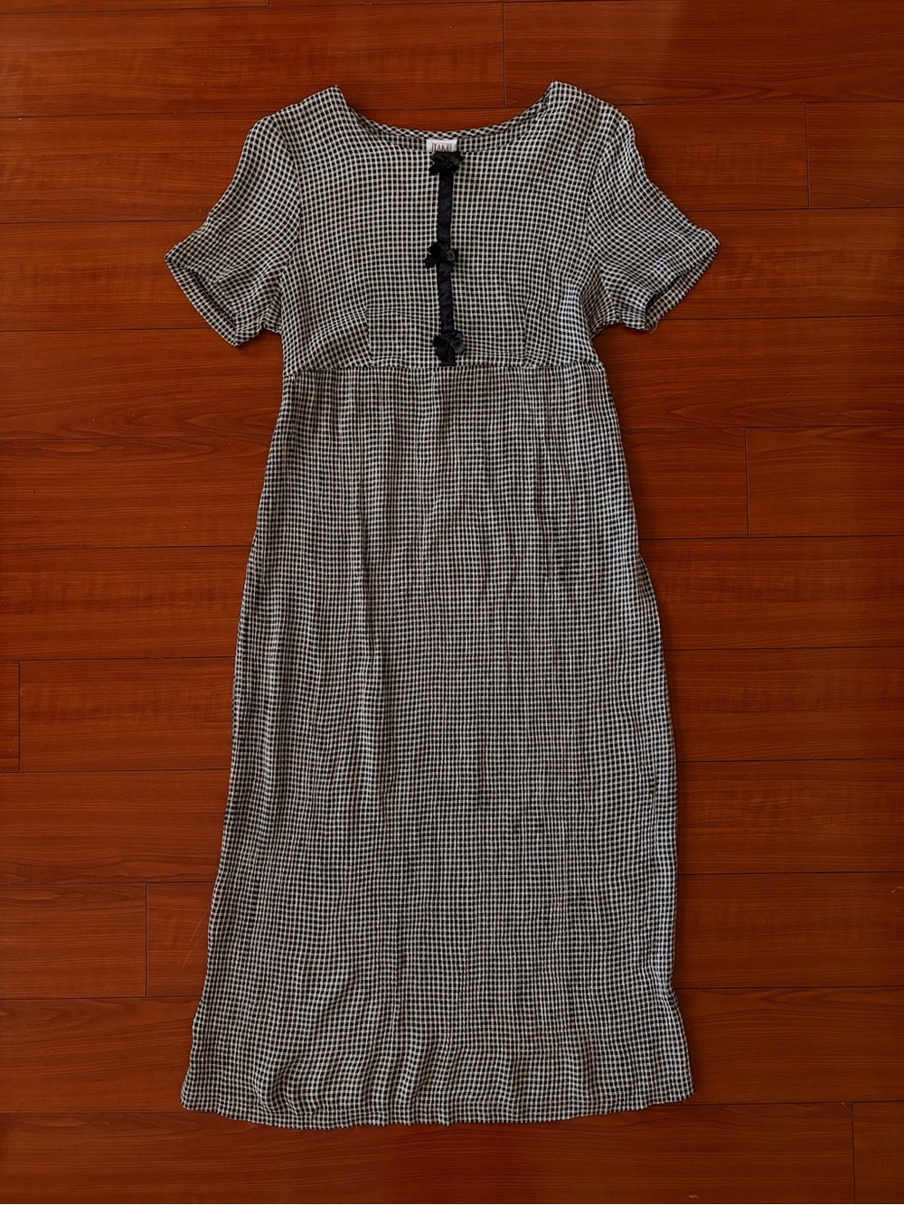 Classic Black & White Gingham Short Sleeve Midi Dress